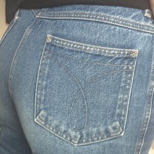 Calvin Klein Vintage CK Jeans Straight Leg Jeans in Classic Blue with Raw Hem